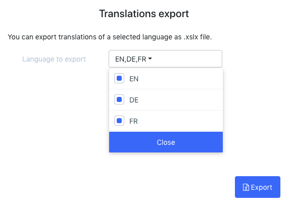 Admin Translations export example